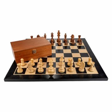 Piese de sah din lemn Staunton 6 - cu Nebun Francez cu Tabla sah lemn pliabila - inlaid negru artar, 54x54 cm, patrat 58mm FN