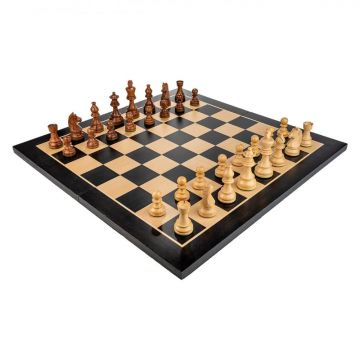 Piese de sah din lemn Staunton 6 - cu Nebun Francez cu Tabla sah lemn pliabila - inlaid negru artar, 54x54 cm, patrat 58mm FN
