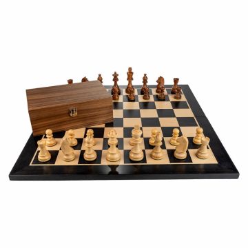 Piese de sah din lemn Staunton 6 - cu Nebun Francez cu Tabla sah lemn pliabila - inlaid negru artar, 54x54 cm, patrat 58mm FN