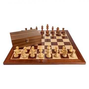 Piese de sah din lemn Staunton 6 - cu Nebun Francez+ Tabla de sah - lemn mahon 55 x 55 mm