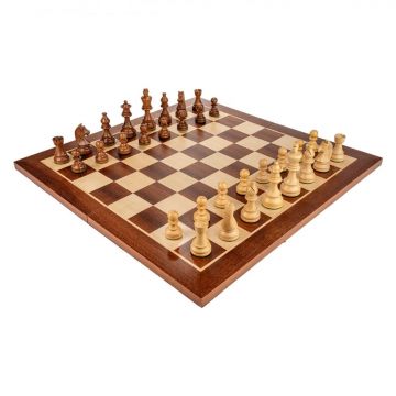 Piese de sah din lemn Staunton 6 - cu Nebun Francez+ Tabla de sah - lemn mahon 55 x 55 mm
