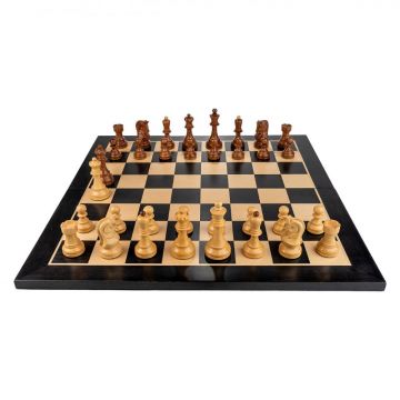 Piese sah Staunton 6 Dubrovnik cu Tabla sah lemn pliabila - inlaid negru artar,