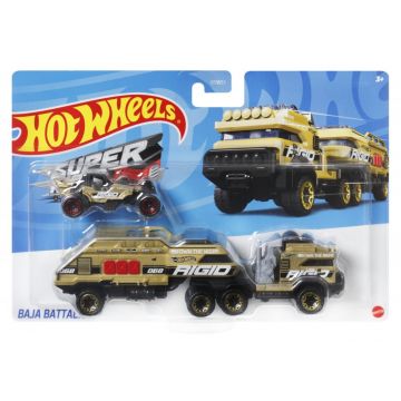 Set Camion Si Masina Sport Hot Wheels Baja Battalion Maro
