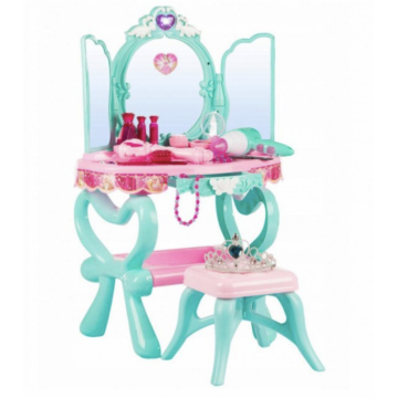 Set masuta si scaunel de frumusete pentru copii, cu oglinda magica cu accesorii, vernil