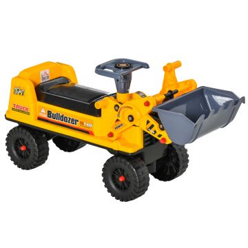 HOMCOM Excavator Jucărie Galben cu Volan Manual și Compartiment Ascuns, pentru Copii 2-3 Ani, 70x26x37cm | Aosom Romania