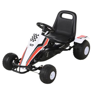Gokart HOMCOM pentru 3-6 ani, scaun reglabil, roti din plastic, alb | Aosom Romania