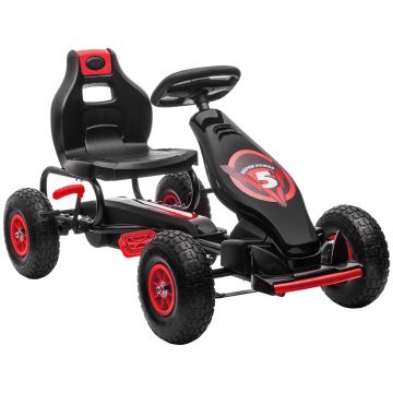 HOMCOM Go Kart cu pedale pentru copii, Go Kart de curse cu scaun ajustabil, cauciucuri gonflabile, amortizare a socurilor | AOSOM RO