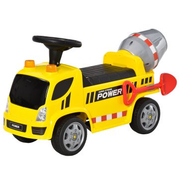 HOMCOM Mașină Ride-On 2 în 1 cu Betoniera Galben, Lumini și Sunete, pentru Copii 18-36 Luni, 78x28.2x42cm | Aosom Romania