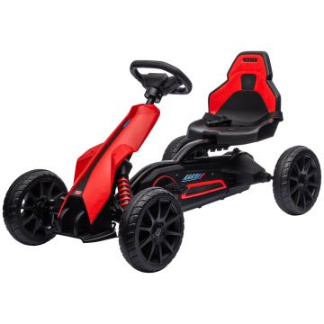 Kart cu pedale pentru copii cu vârsta între 3-8 ani cu scaun reglabil în 4 poziții și roți EVA, 100x58x58,5cm roșu și negru HOMCOM | Aosom RO