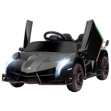 Mașină electrică pentru copii Lamborghini Veneno 12V cu telecomandă, roți cu suspensie, vârsta 3-6 ani, neagră 111x61x45cm HOMCOM | Aosom RO