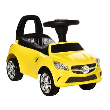 HOMCOM Vehicul de Joacă cu Volan Muzical și Faruri Strălucitoare, Galben, 63.5x28x36cm, pentru Copii 18-36 Luni | Aosom Romania