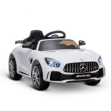 Masinuta pentru copii electrică de 12V cu licenta Mercedes Benz, viteză 3-5km/ora, telecomandă 2.4G, Muzică, claxon, lumini, Alba HOMCOM | Aosom RO