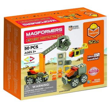 Joc de Constructie Magnetic Magformers Amazing Construction Set - Utilaje de Constructii, 50 piese