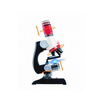 Microscop RS Toys pentru copii, cu lumini si baterii, negru cu rosu