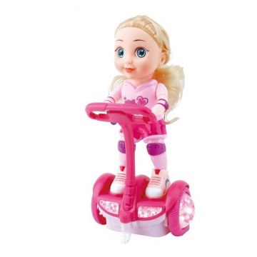 Set de joaca Papusa plimbareata cu hoverboard,sunet si lumini,24 cm