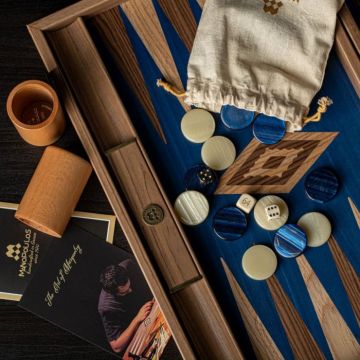 Set joc table backgammon Stejar Albastru cu insertii nuc