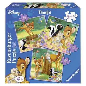 Ravensburger - Puzzle Bambi, 3 buc in cutie, 25/36/49 piese
