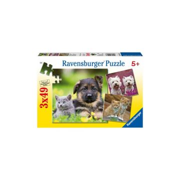 Ravensburger - Puzzle Caini si pisici, 3x49 piese