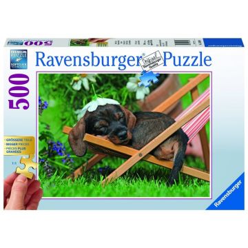 Ravensburger - Puzzle Catel pe sezlong, 500 piese