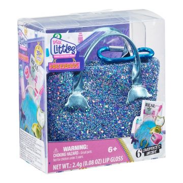 Mini gentuta cu 6 surprize Real Littles, Turcoaz-Paiete