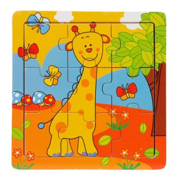 Mini puzzle din lemn, Woody, Animalute, 9 piese