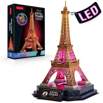 Puzzle 3D Cubic Fun Turnul Eiffel Paris Night Edition cu LED 51 piese