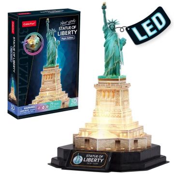 Puzzle 3D Statue Of Liberty New York Night Edition cu LED 79 piese