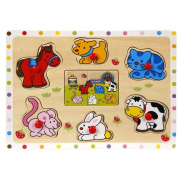 Puzzle din lemn, Woody, Gasiti si conectati animalele, 7 piese