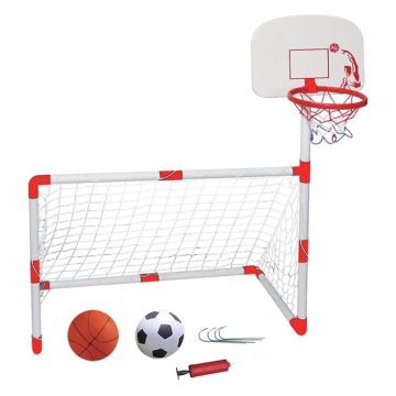 Set de joaca 2 in 1-Poarta de fotbal cu cos de baschet,4-6 ani
