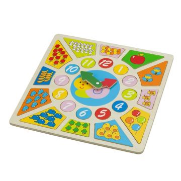 Ceas educativ din lemn, New Classic Toys, 2-3 ani +