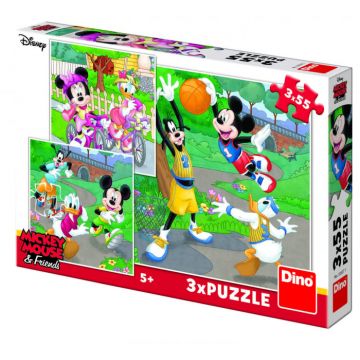 Puzzle 3 in 1 - Mickey si Minnie sportivii (55 piese), Dino, 4-5 ani +