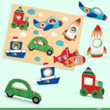 Puzzle Djeco, Vehicule cu surprize, 1-2 ani +