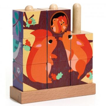 Puzzle vertical cu cuburi Djeco, Puzz-Up Forest, 2-3 ani +