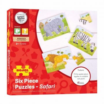 Set 3 puzzle din lemn - Jungla Vesela, BIGJIGS Toys, 2-3 ani +