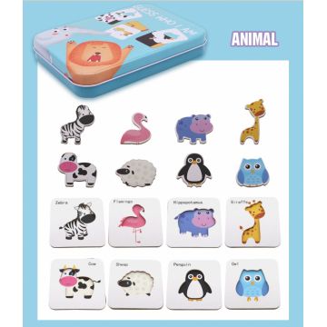 Puzzle si sabloane Animalele salbatice - Ghici cine sunt?, in cutie metalica