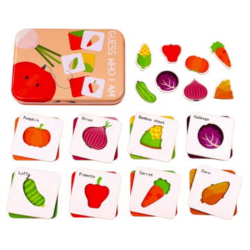 Puzzle si sabloane Legumele - Ghici cine sunt?, in cutie metalica