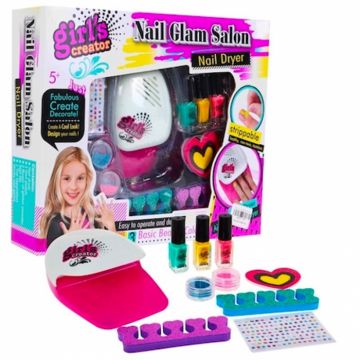 Set complet pentru unghii, salon de manichiura, cu lampa pentru uscare