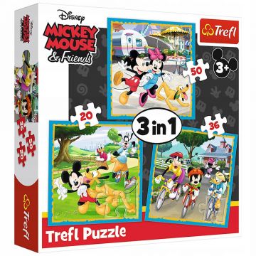 Set puzzle 3 in 1 Trefl Disney Mickey Mouse, Mickey si prietenii, 1x20 piese, 1x36 piese, 1x50 piese