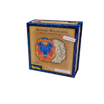 Puzzle din lemn 2 in 1 Lion, 177 piese, in cutie cu inchidere magnetica