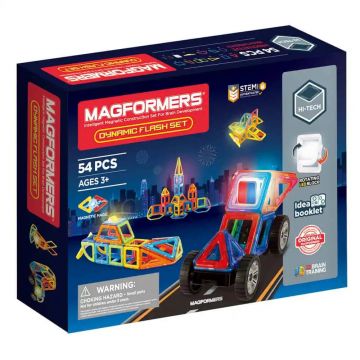 Joc de Constructie Magnetic Magformers - Dynamic Flash Set - Lumini de Blit, 54 piese