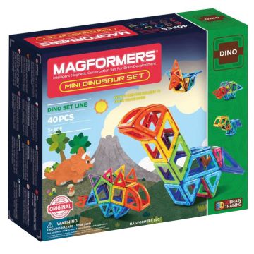 Joc de Constructie Magnetic Magformers - Mini Dinosaur Set - Dinozauri, 40 piese