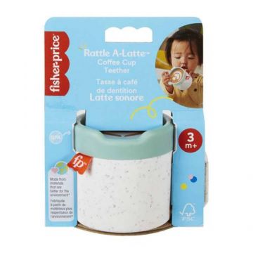 Jucarie cana cu cafea pentru dentitie Fisher Price, Plastic, 3+ luni, Alb / Verde