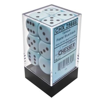 Set 12 Zaruri Chessex Opaque Pastel 16mm d6 Dice Block - Albastru/Negru