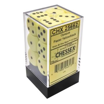 Set 12 Zaruri Chessex Opaque Pastel 16mm d6 Dice Block - Galben/Negru