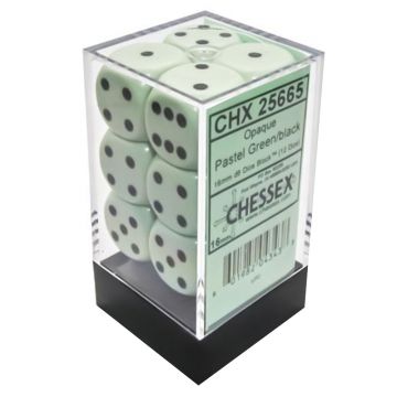 Set 12 Zaruri Chessex Opaque Pastel 16mm d6 Dice Block - Verde/Negru