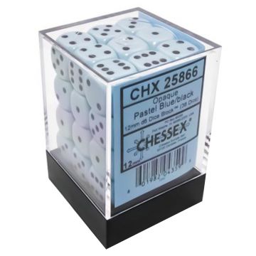 Set 36 Zaruri Chessex Opaque Pastel 12mm d6 Dice Block - Albastru/Negru