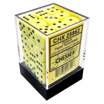 Set 36 Zaruri Chessex Opaque Pastel 12mm d6 Dice Block - Galben/Negru