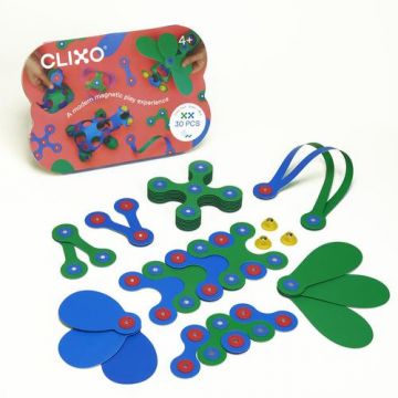 Joc magnetic de construit Clixo Crew Albastru & Verde (30 piese)