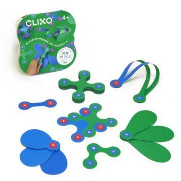 Joc magnetic de construit Clixo Itsy Albastru & Verde (18 piese)