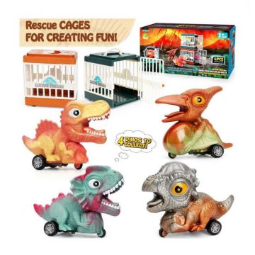 Set 4 masini - Dinozauri captivi in custi interactive Set 4 masini - Dinozauri captivi in custi interactive